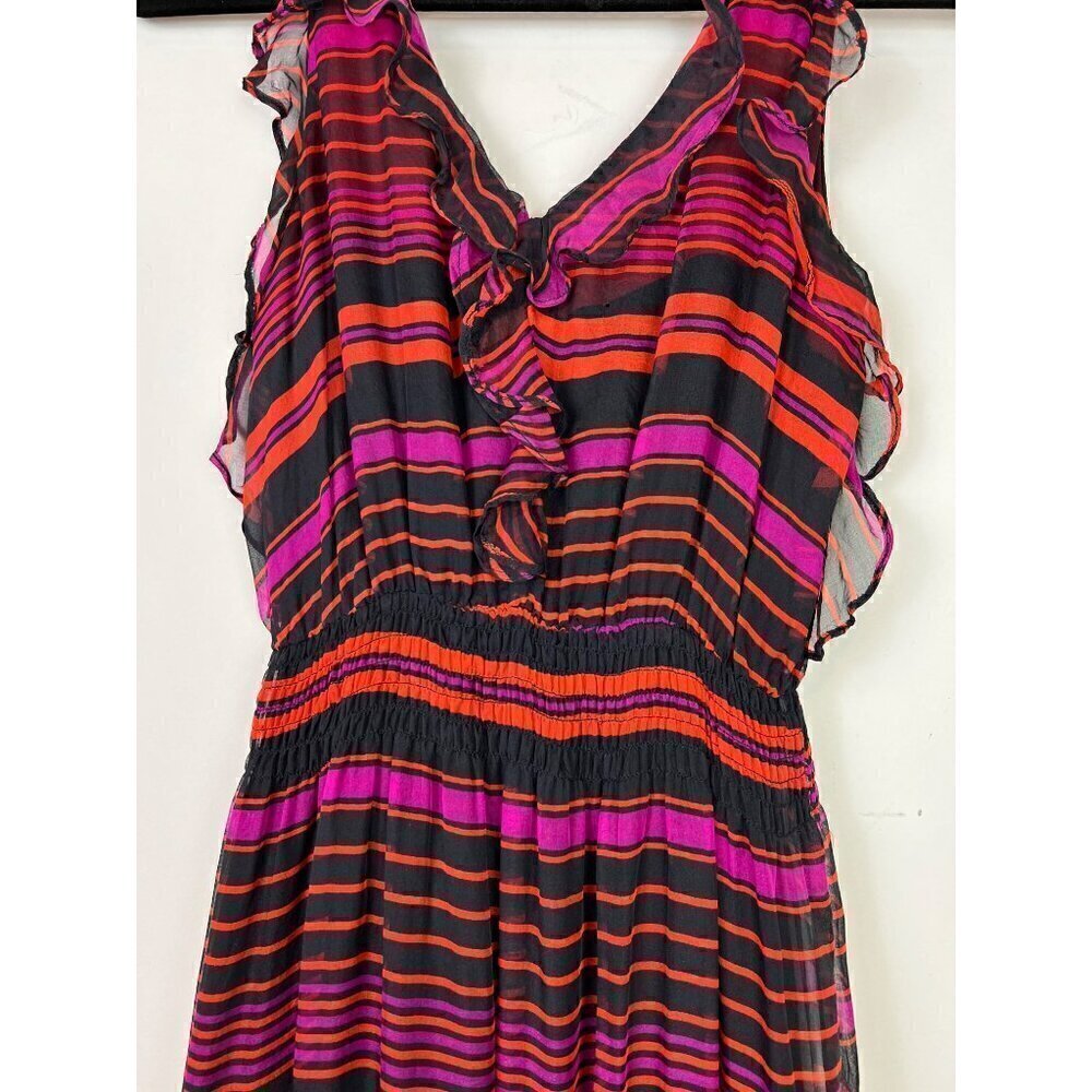 Aryn K V-Neck Sleeveless Striped Maxi Dress Size XS Silk Ruffles Burgundy - Picture 6 of 10